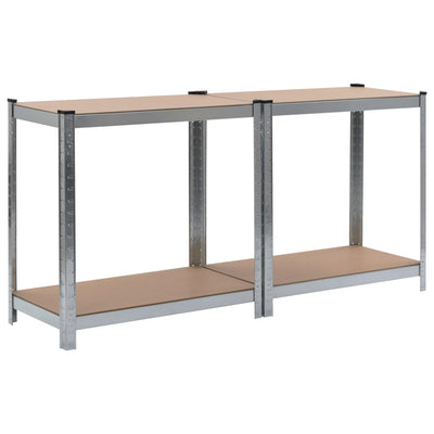 4-Layer Shelves 2 pcs Silver Steel&Engineered Wood