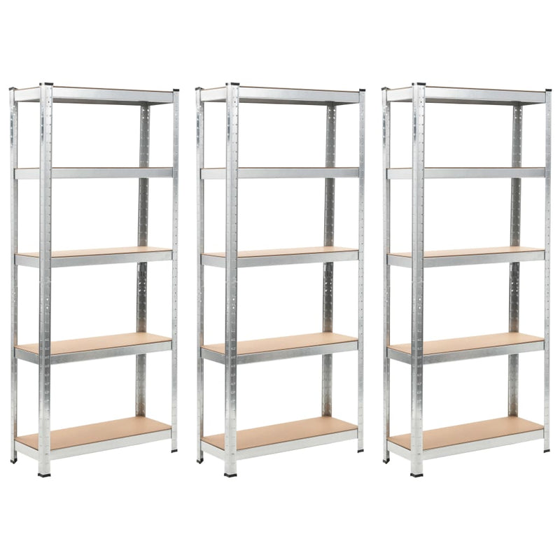 5-Layer Shelves 3 pcs Silver Steel&Engineered Wood