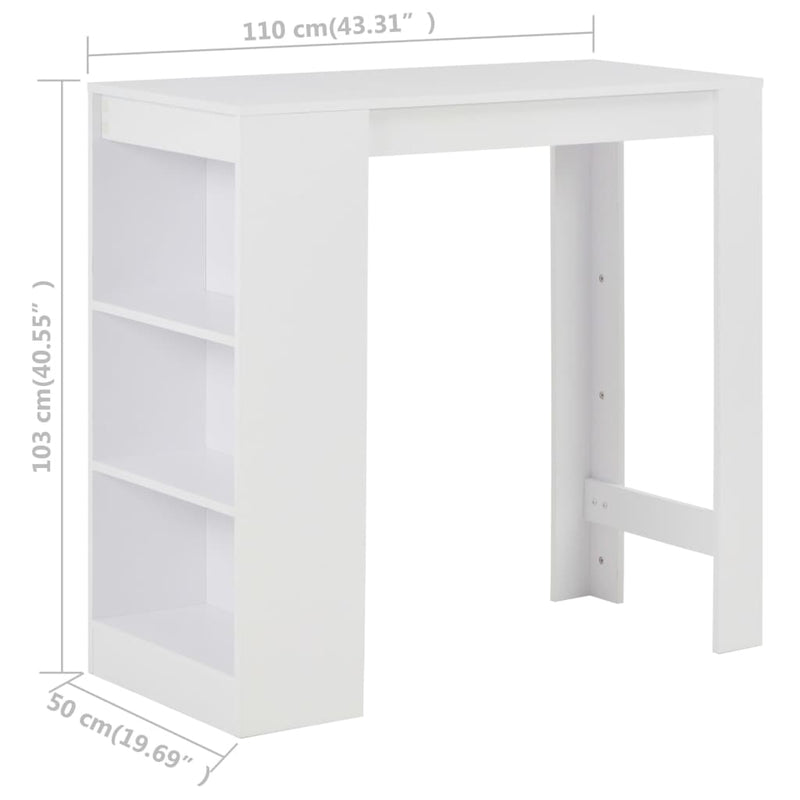 Bar Table with Shelf White 110x50x103 cm