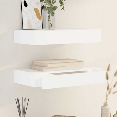 Floating Wall Shelves with Drawers 2 pcs White 48 cm
