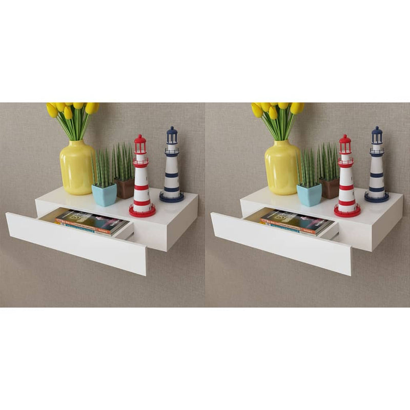 Floating Wall Shelves with Drawers 2 pcs White 48 cm