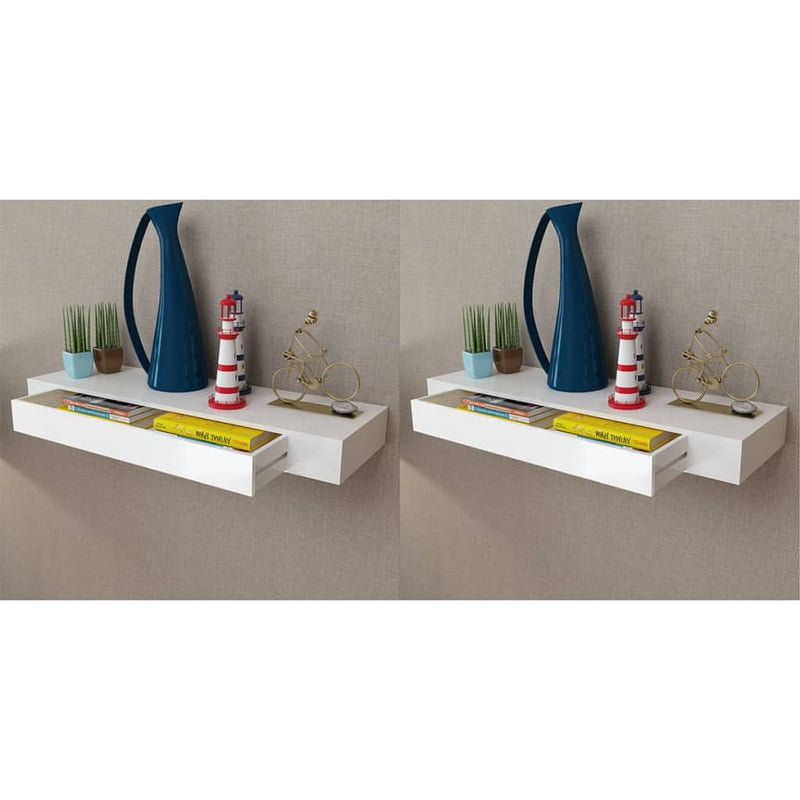 Floating Wall Shelves with Drawers 2 pcs White 80 cm