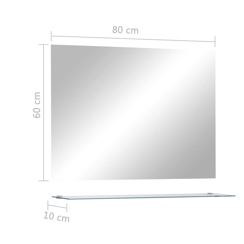 Wall Mirror with Shelf 80x60 cm Tempered Glass