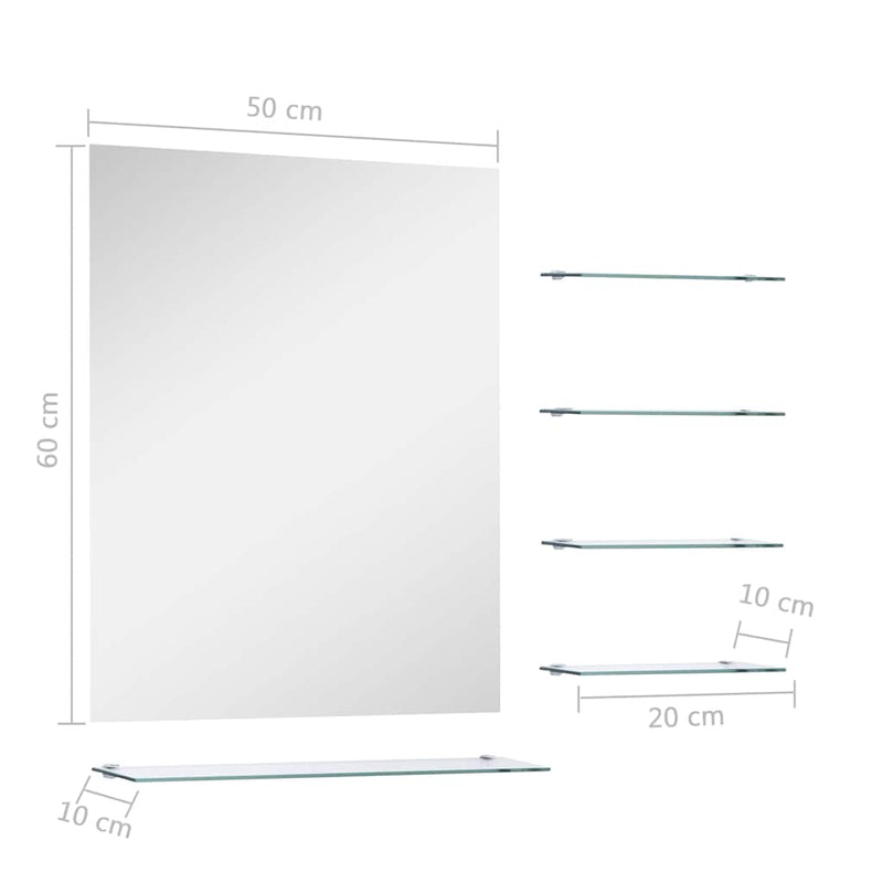 Wall Mirror with 5 Shelves Silver 50x60 cm