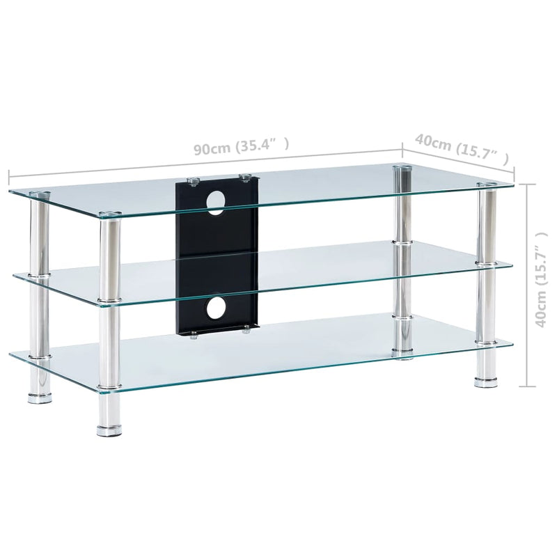 TV Stand Transparent 90x40x40 cm Tempered Glass