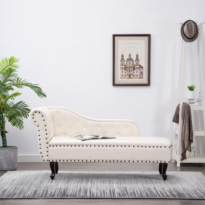 Chaise Longue Cream White Faux Leather