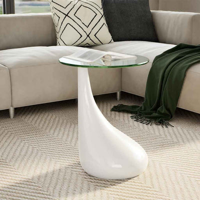 Coffee Table with Round Glass Top High Gloss White