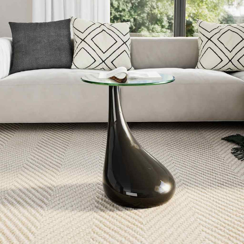 Coffee Table with Round Glass Top High Gloss Black