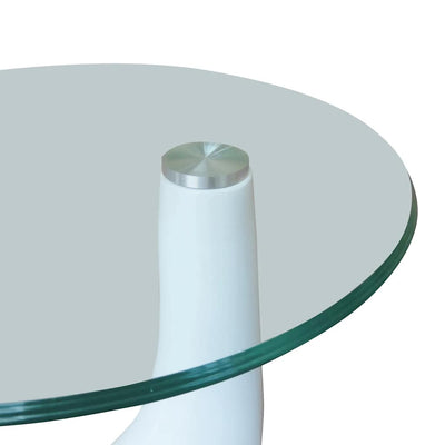 Coffee Table 2 pcs with Round Glass Top High Gloss White