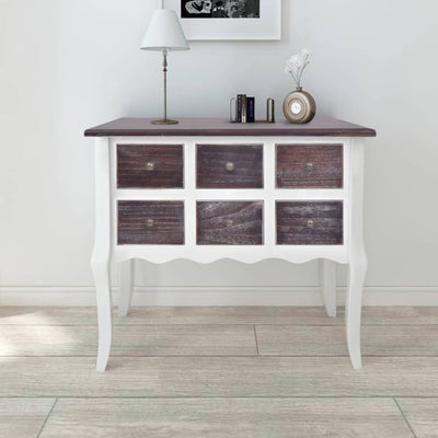 Console Cabinet 6 Drawers Brown and White Wood