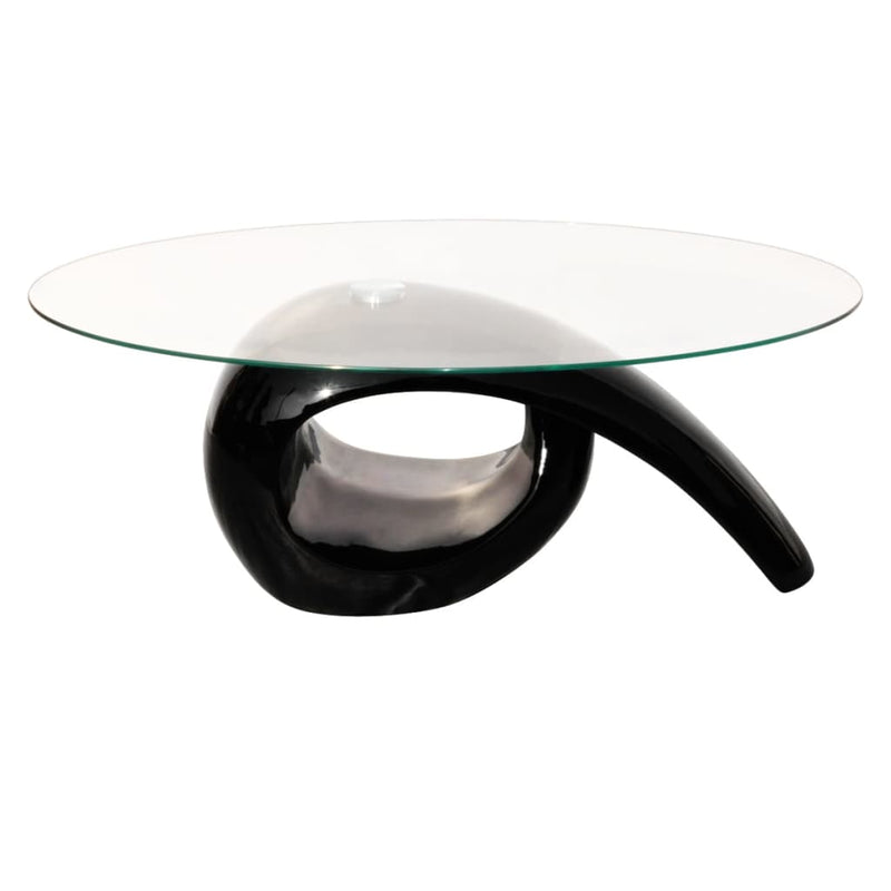 Coffee Table with Oval Glass Top High Gloss Black