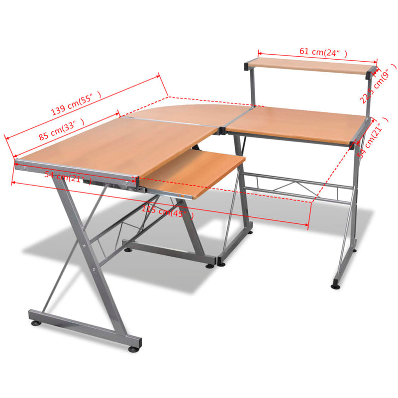 Computer Desk Workstation With Pull Out Keyboard Tray Brown