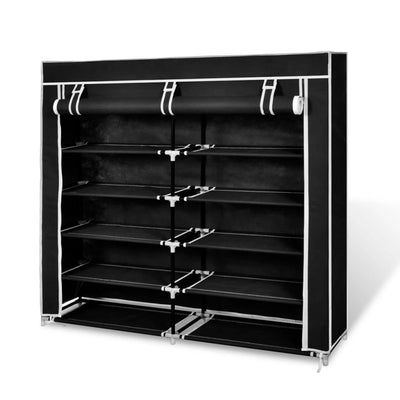 Fabric Shoe Cabinet with Cover 115 x 28 x 110 cm Black