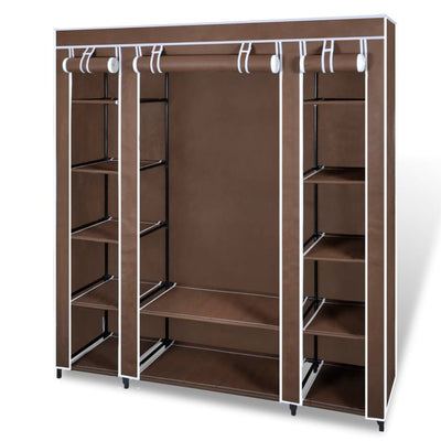 Wardrobe with Compartments and Rods 45x150x176 cm Brown Fabric