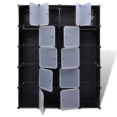 Modular Cabinet 14 Compartments Black and White 37x146x180.5 cm