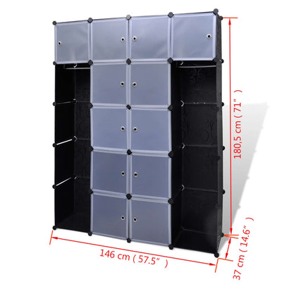 Modular Cabinet 14 Compartments Black and White 37x146x180.5 cm