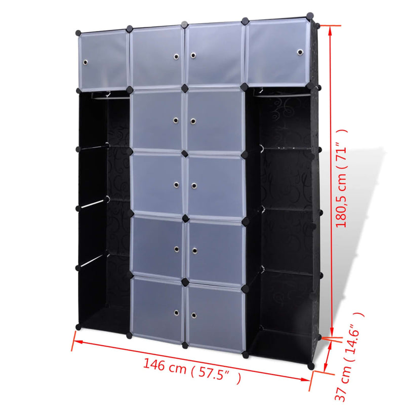 Modular Cabinet 14 Compartments Black and White 37x146x180.5 cm