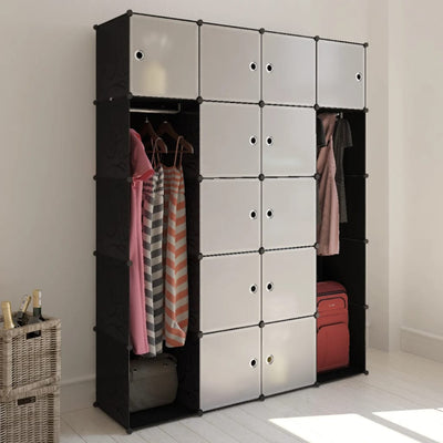 Modular Cabinet 14 Compartments Black and White 37x146x180.5 cm