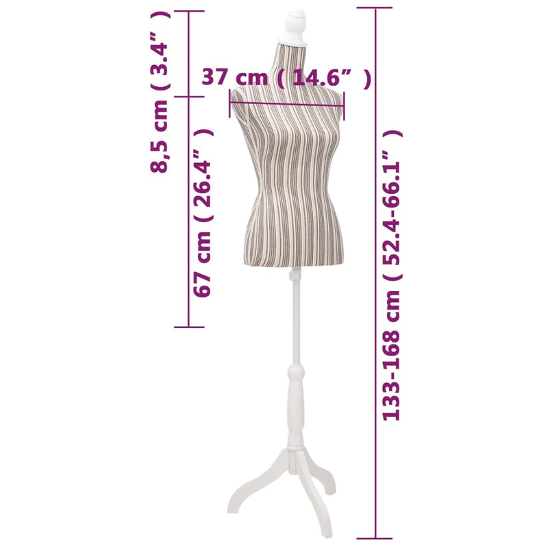 Ladies Bust Display Mannequin Linen With Stripes