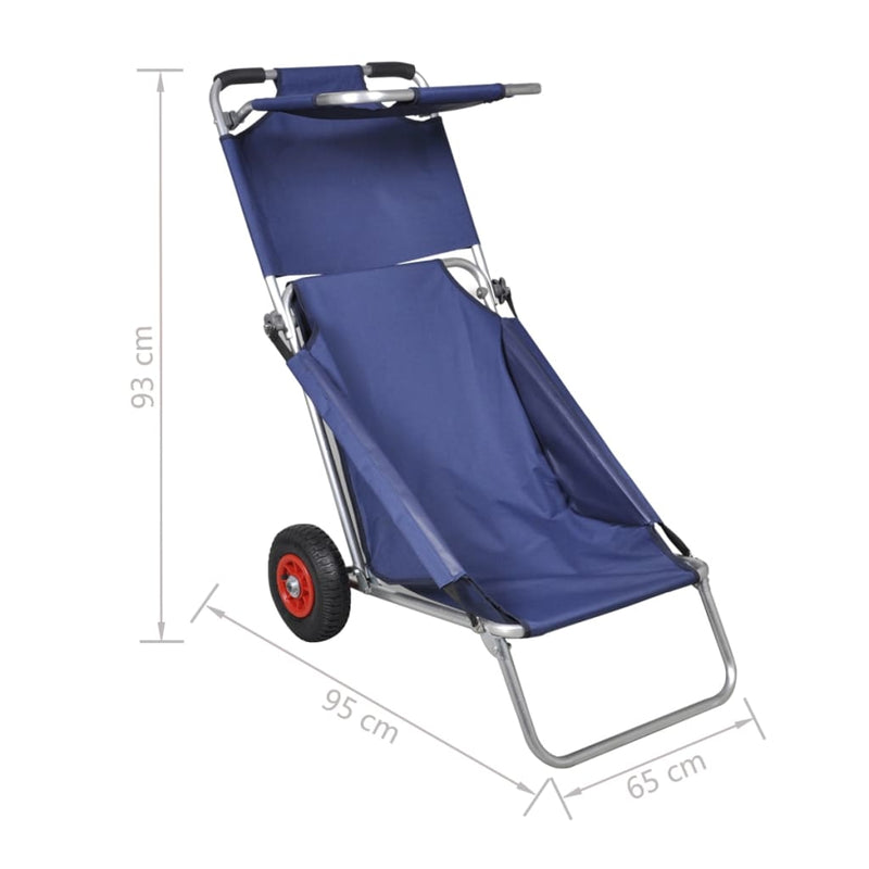 Beach Trolley with Wheels Portable Foldable Blue