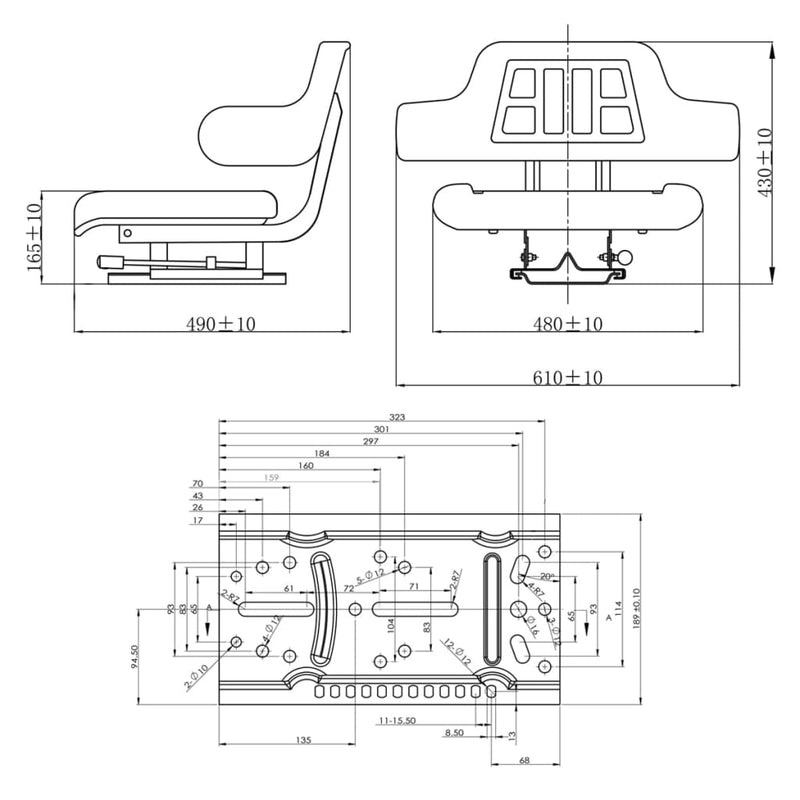 Tractor Seat with Backrest Black