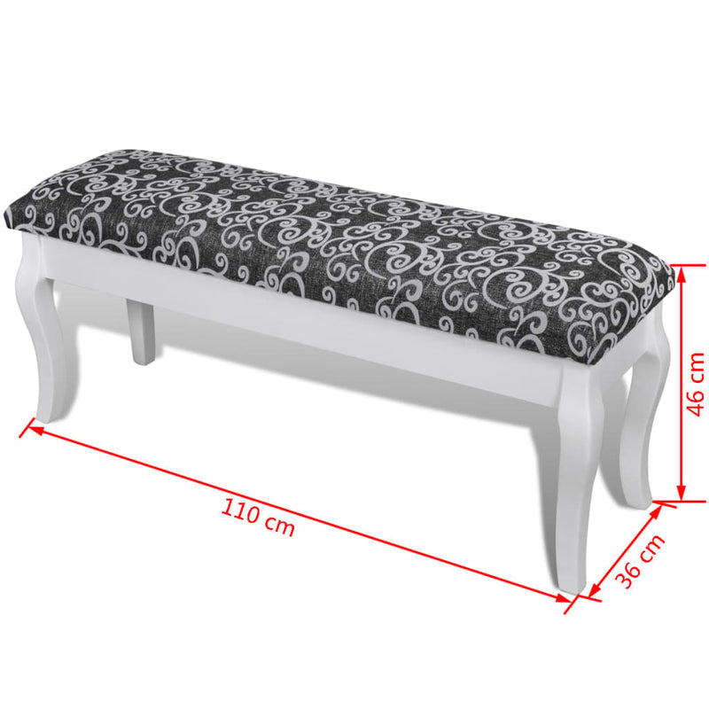 Cushioned Hocker for Dressing Table 2-Seater Black 110 cm