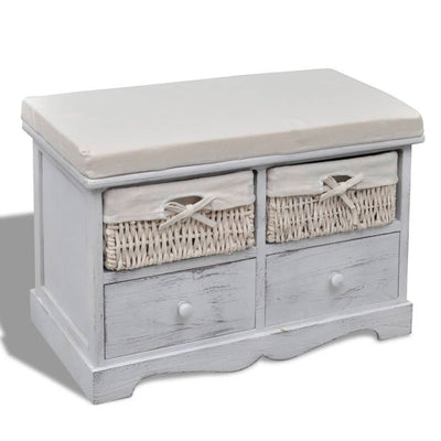 Storage Bench White  62x33x42 cm Paulownia Wood