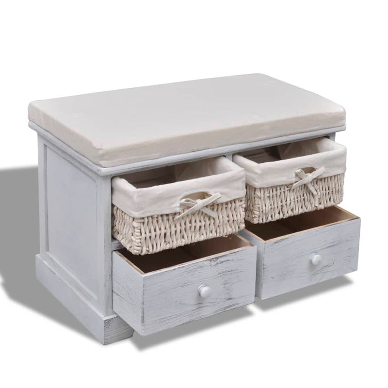 Storage Bench White  62x33x42 cm Paulownia Wood