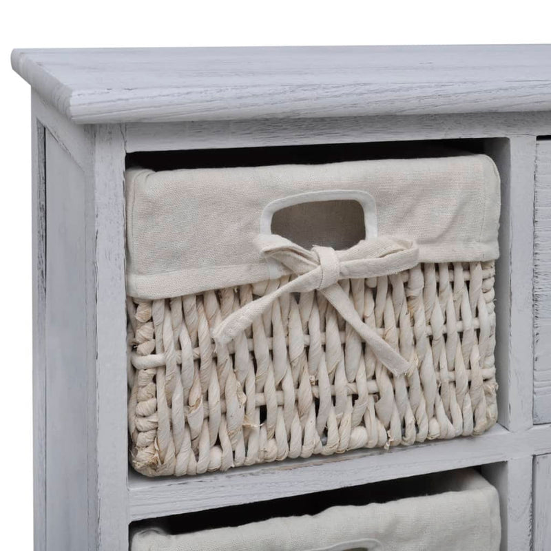 Wooden Cabinet 3 Left Weaving Baskets White