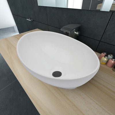 Luxury Ceramic Basin Oval-shaped Sink White 40 x 33 cm