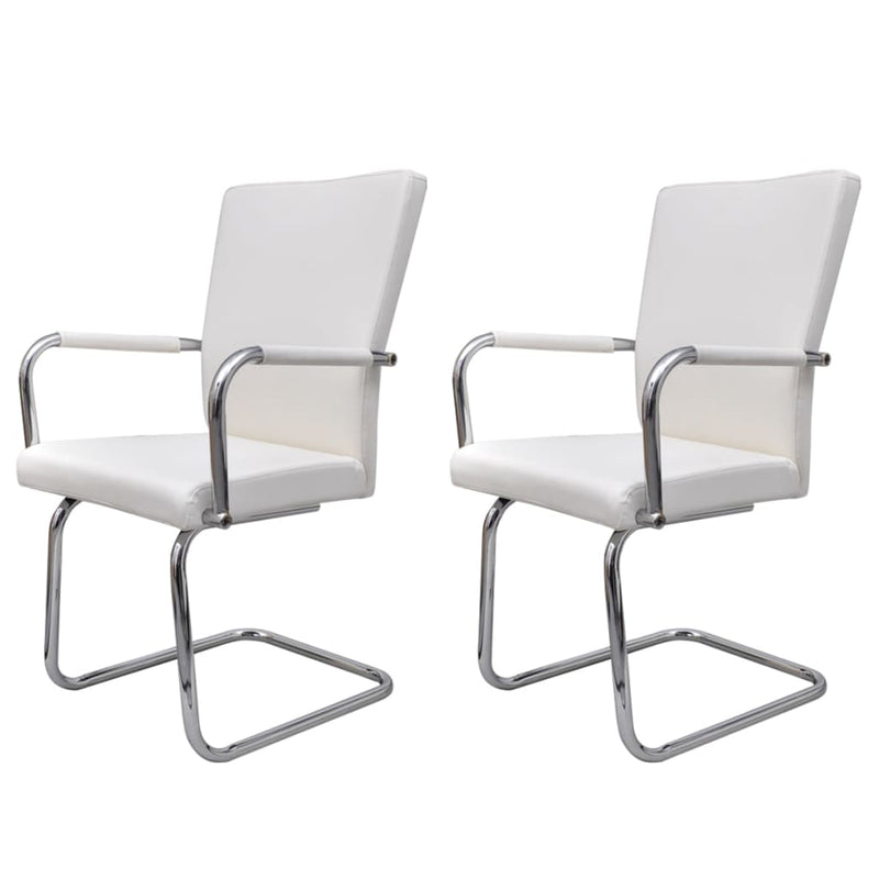 Cantilever Dining Chairs 2 pcs White Faux Leather