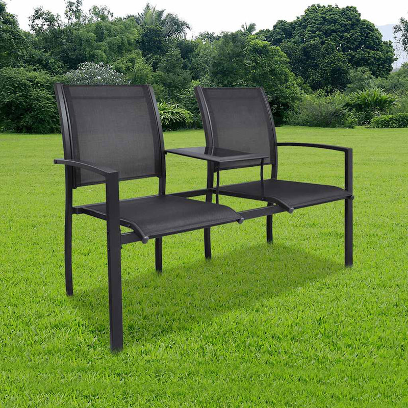 2 Seater Garden Bench 131 cm Steel and Textilene Black