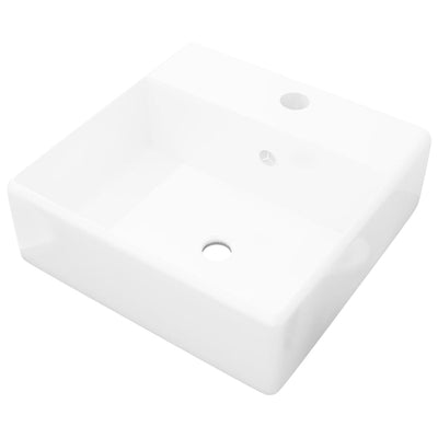 Ceramic Basin Square with Overflow and Faucet Hole 41 x 41 cm