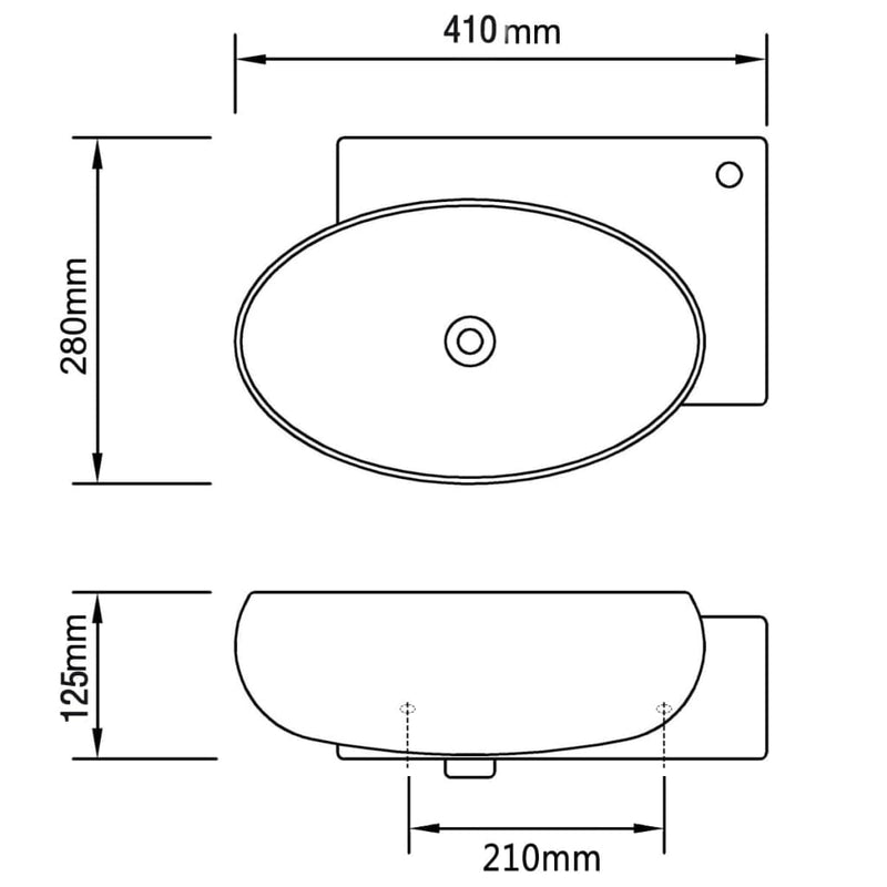 Ceramic Sink Basin Faucet & Overflow Hole Bathroom White