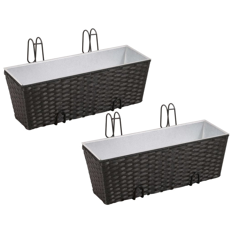 Balcony Trapezoid Rattan Planter 2 pcs Black