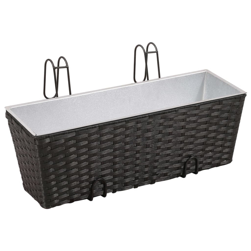 Balcony Trapezoid Rattan Planter 2 pcs Black