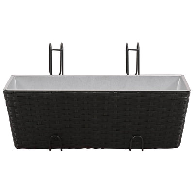 Balcony Trapezoid Rattan Planter 2 pcs Black