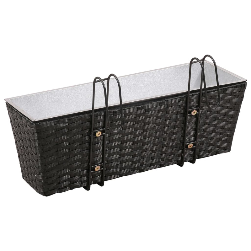 Balcony Trapezoid Rattan Planter 2 pcs Black