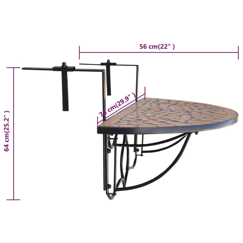 Hanging Balcony Table Terracotta Mosaic