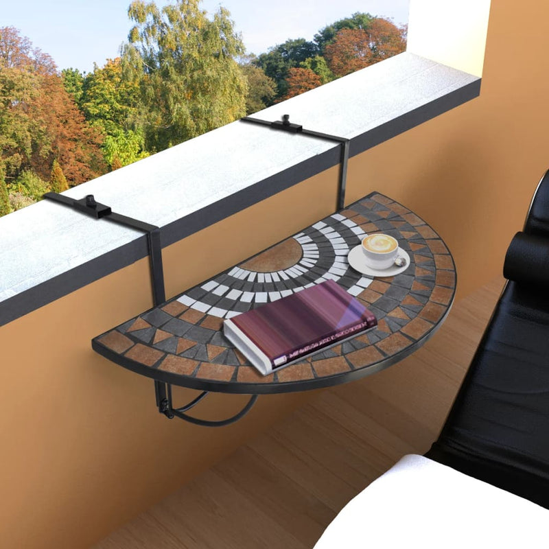 Hanging Balcony Table Terracotta and White Mosaic