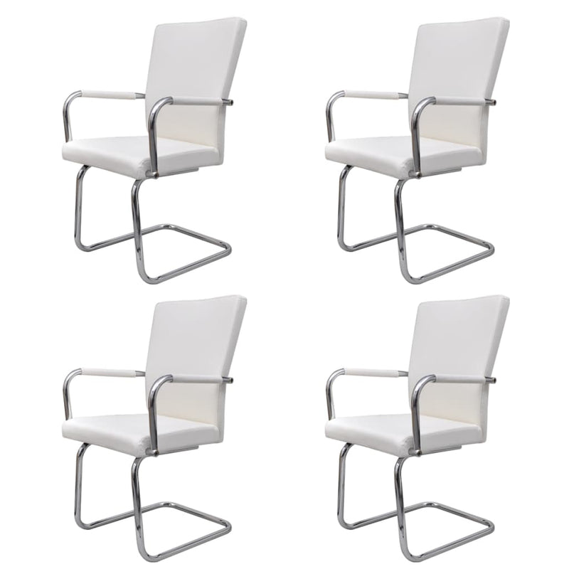 Cantilever Dining Chairs 4 pcs White Faux Leather