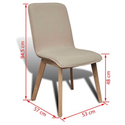 vidaXL Dining Chairs 2 pcs Beige Fabric and Solid Oak Wood