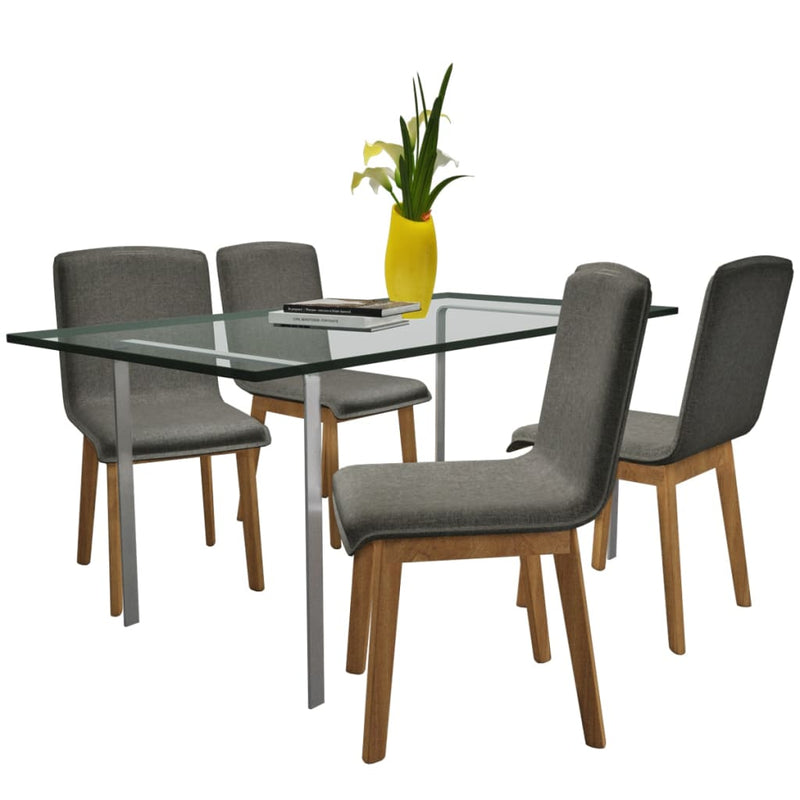 Dining Chairs 4 pcs Light Grey Fabric and Solid Oak Wood