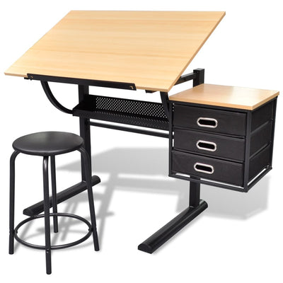 Three Drawers Drawing Table with Stool