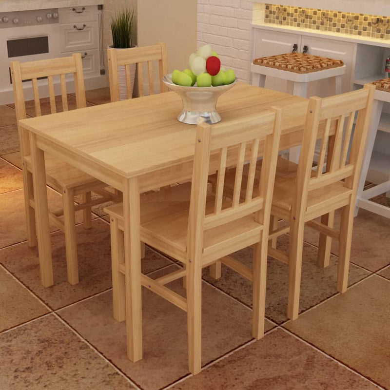 Wooden Dining Table with 4 Chairs Natural