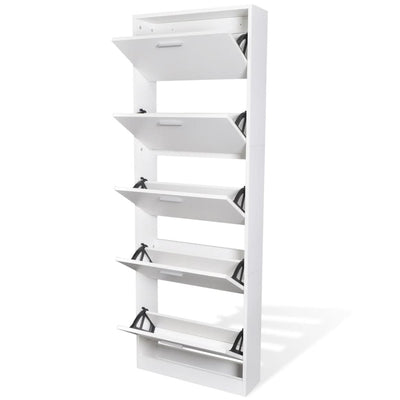 White Wooden Shoe Cabinet with 5 Compartments