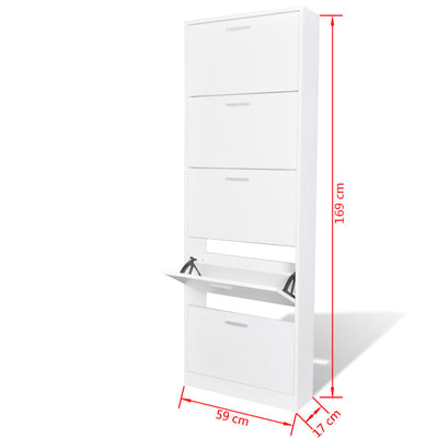 White Wooden Shoe Cabinet with 5 Compartments