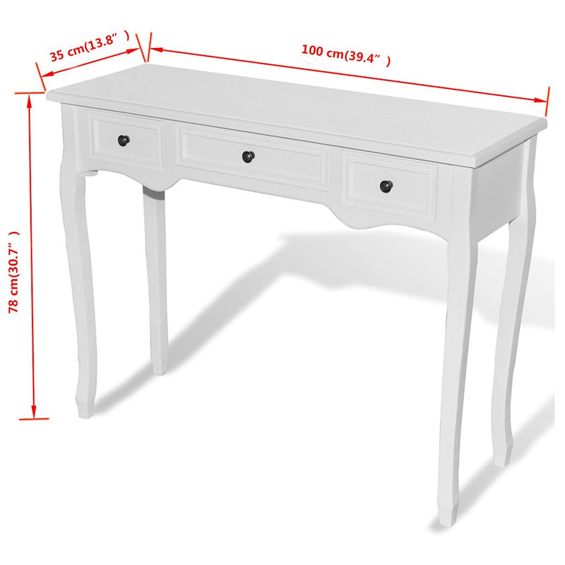 Dressing Console Table with Three Drawers White