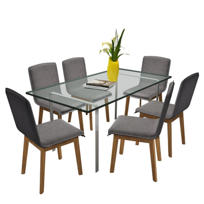 Dining Chairs 6 pcs Light Grey Fabric and Solid Oak Wood (241153+241154)