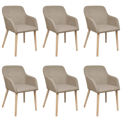 Dining Chairs 6 pcs Beige Fabric and Solid Oak Wood